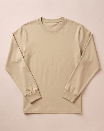 MATILEO Full-Sleeve Cotton Tee — Sand (Sand), product photo
