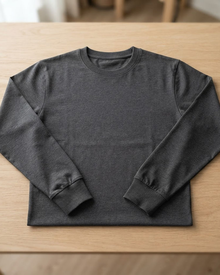 MATILEO Full-Sleeve Cotton Tee — Charcoal (Charcoal), product photo