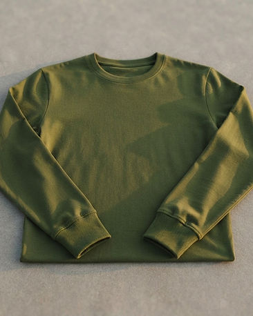 MATILEO Full-Sleeve Cotton Tee — Olive (Olive), product photo