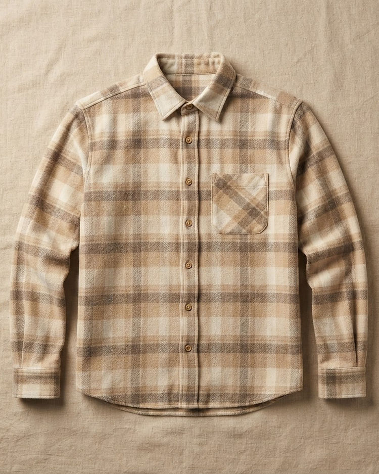 MATILEO Flannel Check Shirt — Sand (Sand), product photo