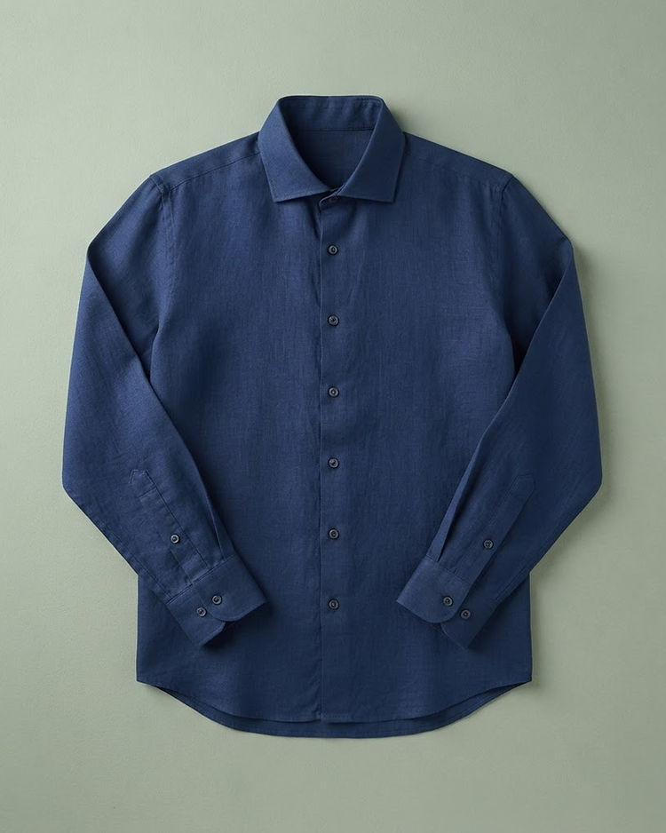 MATILEO Linen Blend Shirt — Navy (Navy), product photo