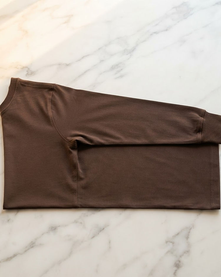 MATILEO Full-Sleeve Cotton Tee — Brown (Brown), product photo