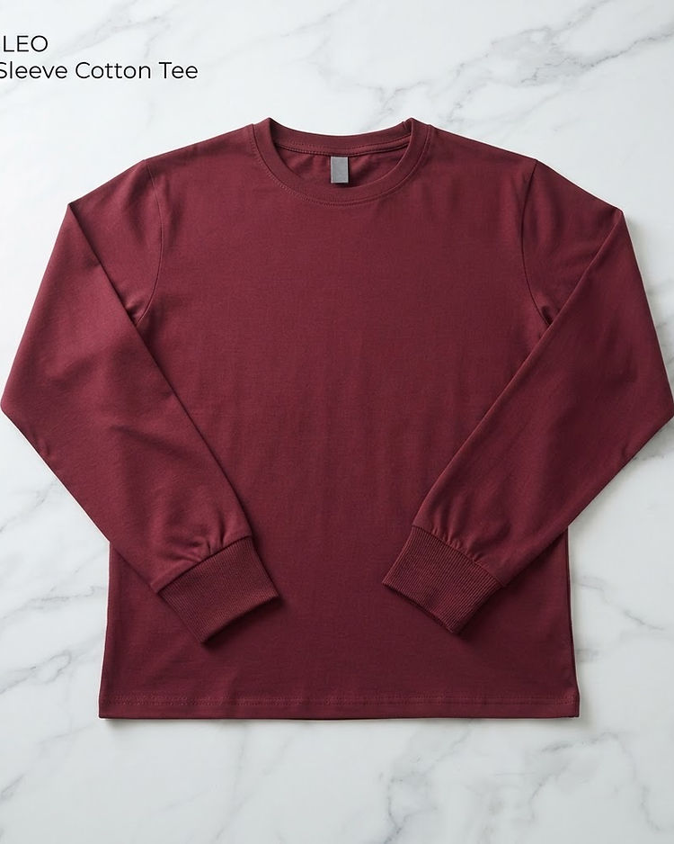 MATILEO Full-Sleeve Cotton Tee — Burgundy (Burgundy), product photo