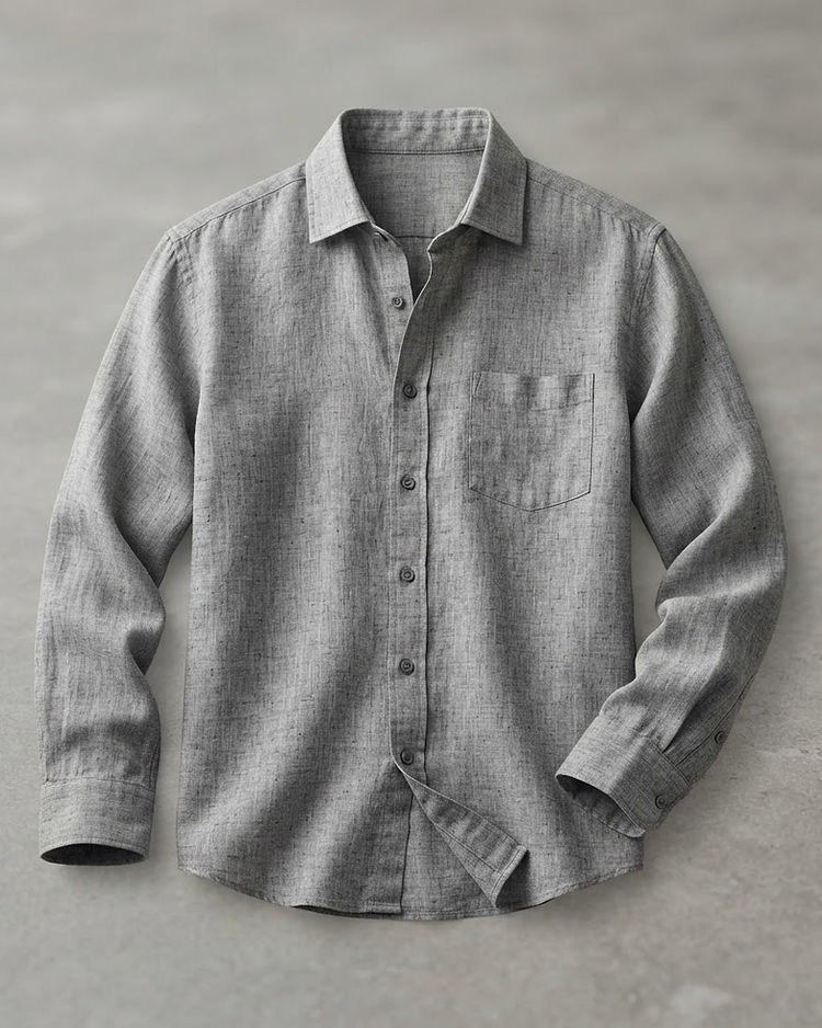 MATILEO Linen Blend Shirt — Grey Melange (Grey Melange), product photo