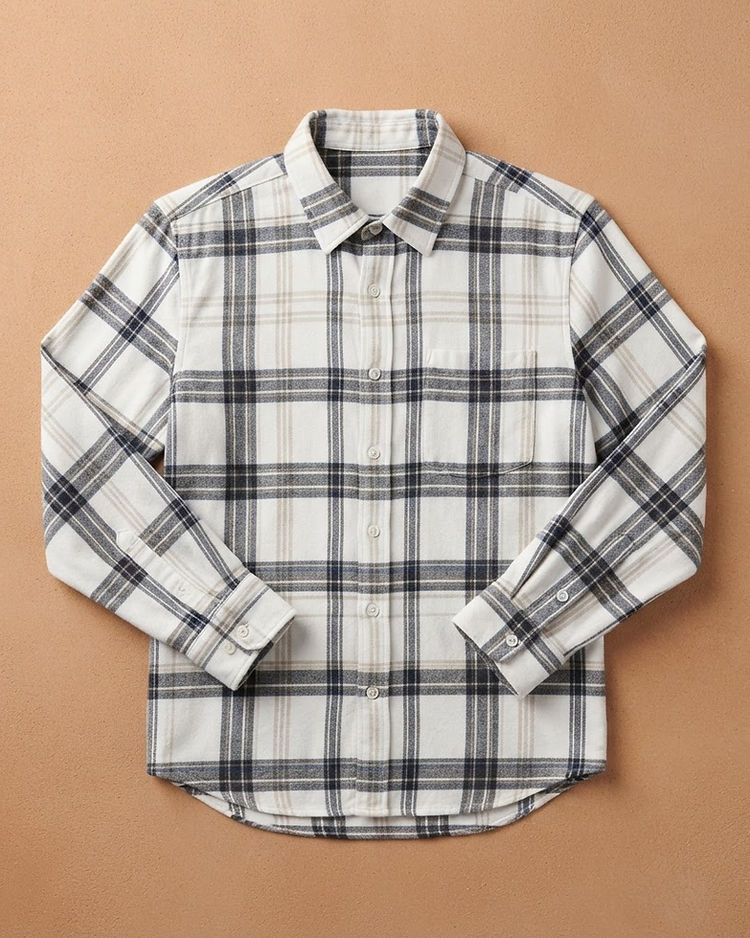 MATILEO Flannel Check Shirt — White (White), product photo