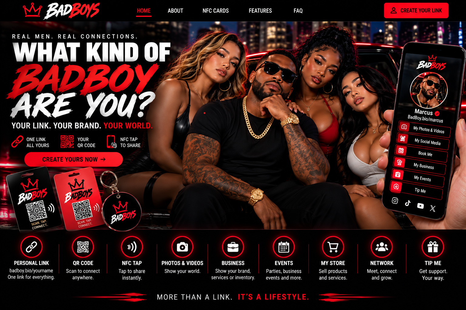 Badboy.bio creator with his crew, profile phone and NFC cards