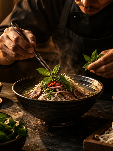 Dressage soigné d’un plat vietnamien par un chef