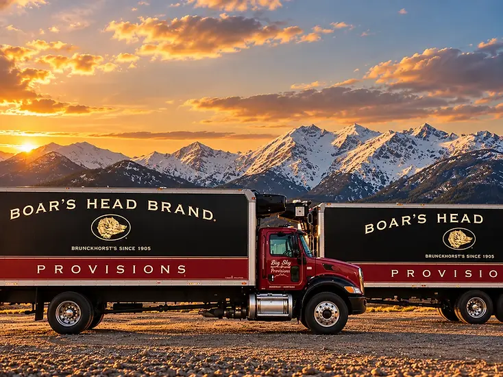 Big Sky Provisions delivery truck with snow-capped Mountain West peaks