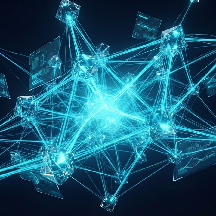 Abstract 3D visualization of connected data nodes representing software and brand discovery