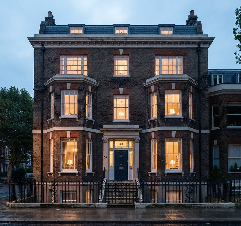London townhouse maintained by W&K Home Services at dusk