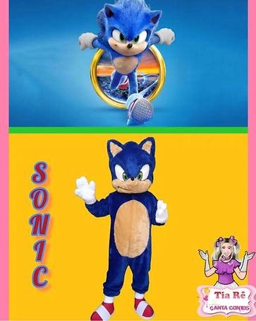 Personagem vivo do Sonic em festa infantil de tema games