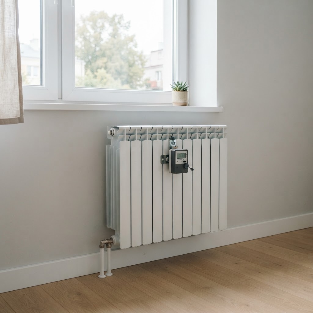 Radiator z delilnikom stroškov v sodobnem stanovanju
