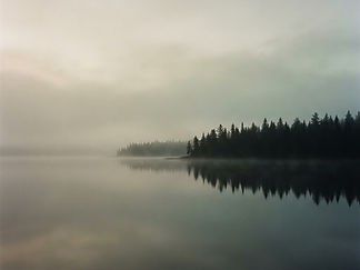 Mgliste jezioro o świcie
