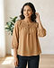 Camel Peasant Top (Camel), worn or held by model