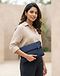 Navy Foldover Clutch (Navy), worn or held by model