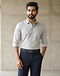 Charcoal Formal Leather Belt (Charcoal), worn or held by model