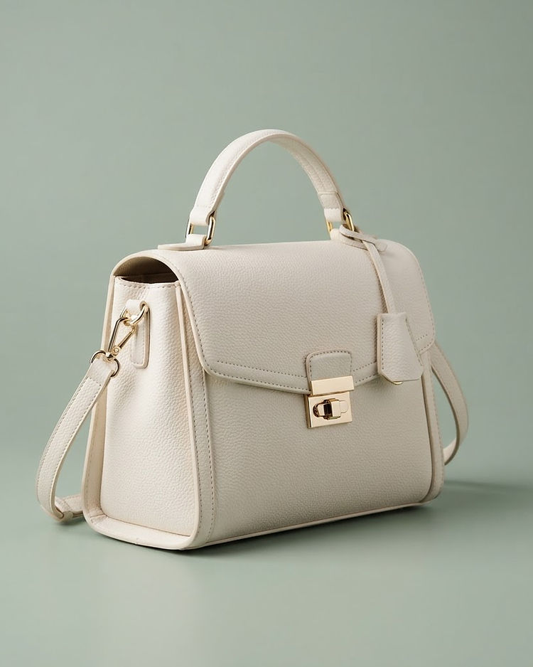 Ivory Faux Leather Satchel (Ivory), product photo