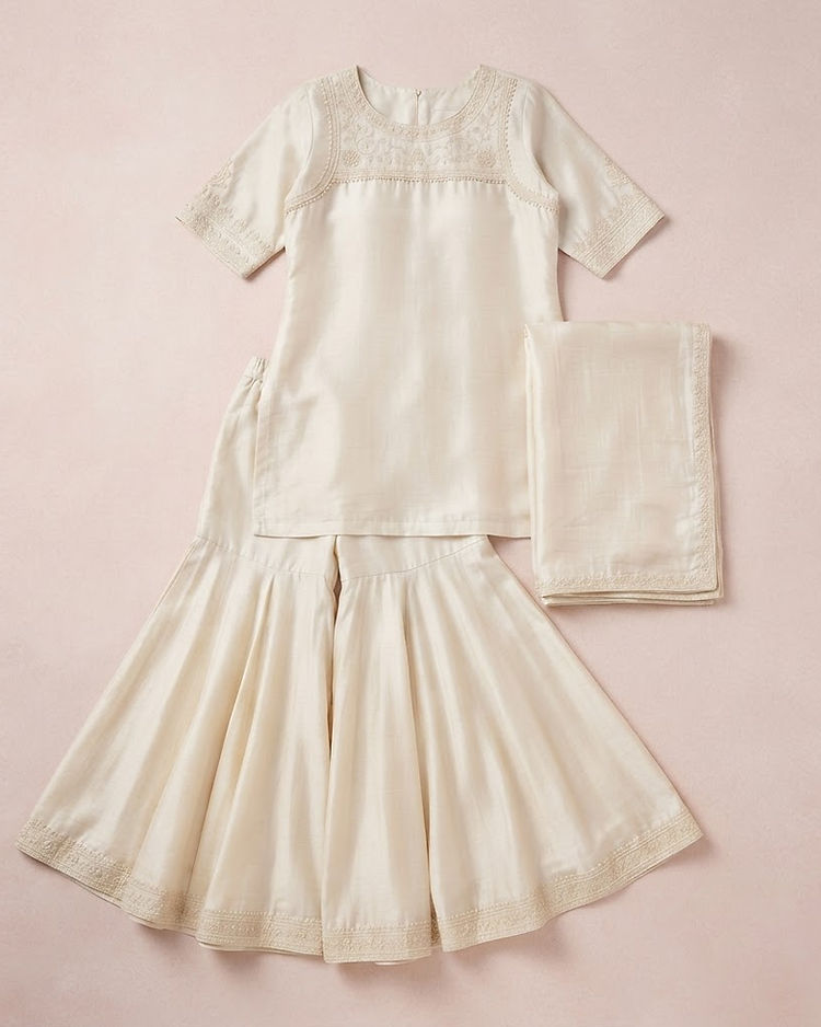 Ivory Sharara Set (Ivory), product photo