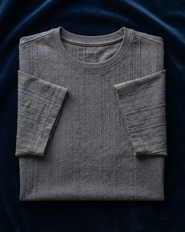 Men's Textured Stripe Cotton-Polyester Tee — Grey (Grey), product photo