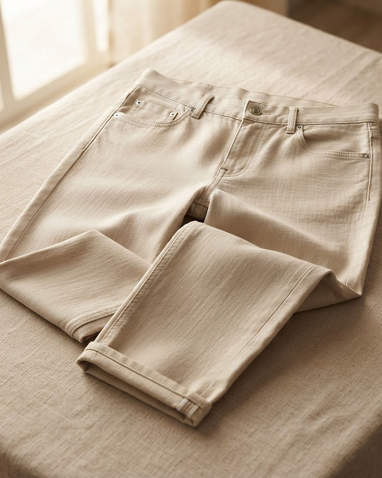 Women's Boyfriend Cotton Silk Jeans — Beige (Beige), product photo