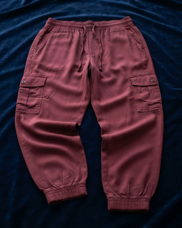 Women's Rayon Cargo Joggers — Maroon (Maroon), product photo