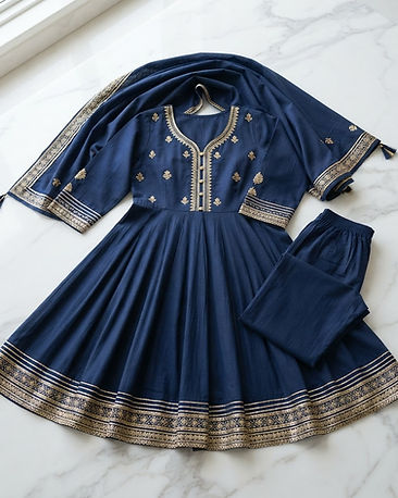 Women's Traditional Anarkali Kurta Set — Navy (Navy), product photo