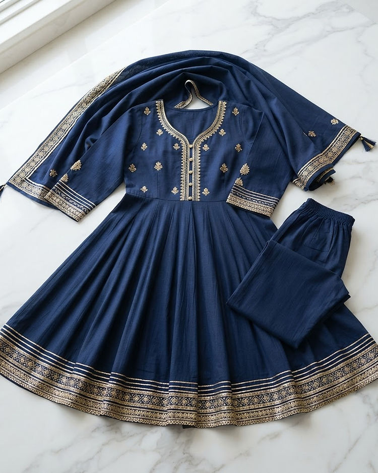 Women's Traditional Anarkali Kurta Set — Navy (Navy), product photo