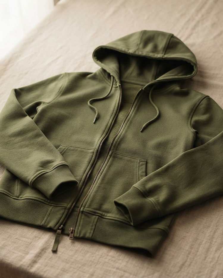 Men's Chino Cotton Zip-Up Hoodie — Olive (Olive), product photo