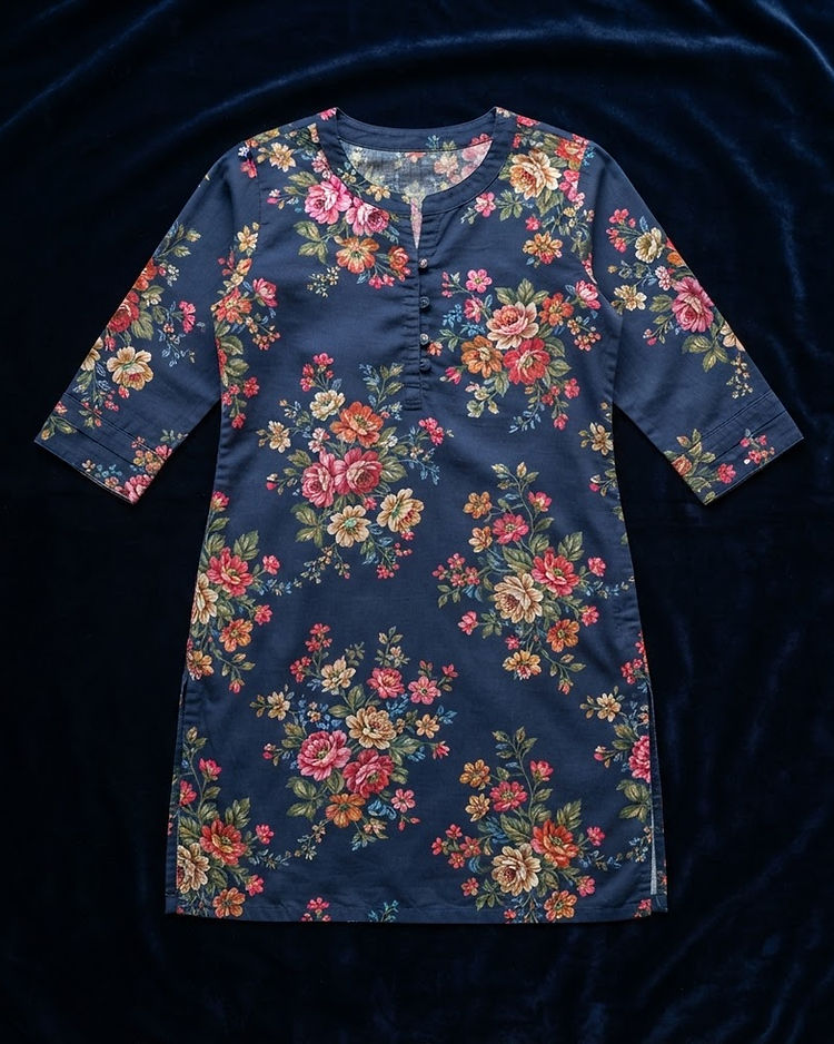 Women's Floral Print Kurti — Navy (Navy), product photo