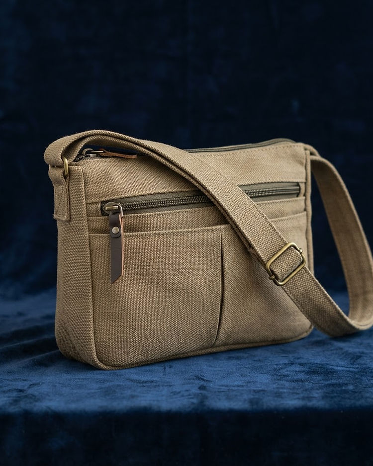 Unisex Premium Cotton Crossbody Sling Bag — Khaki (Khaki), product photo