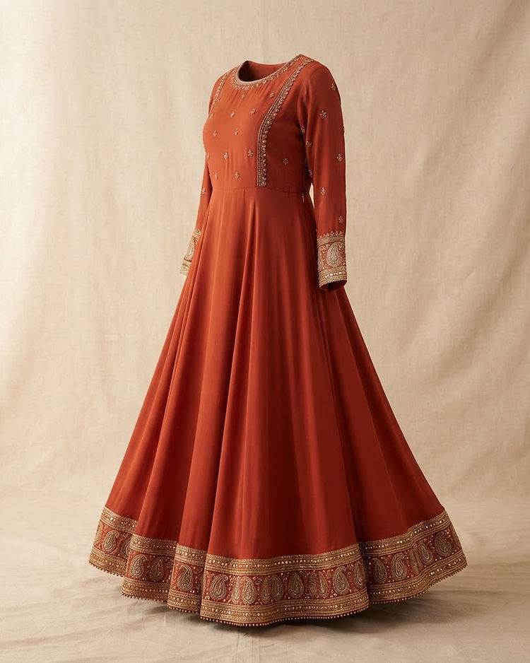 Women's Ethnic Anarkali Gown — Rust (Rust), product photo