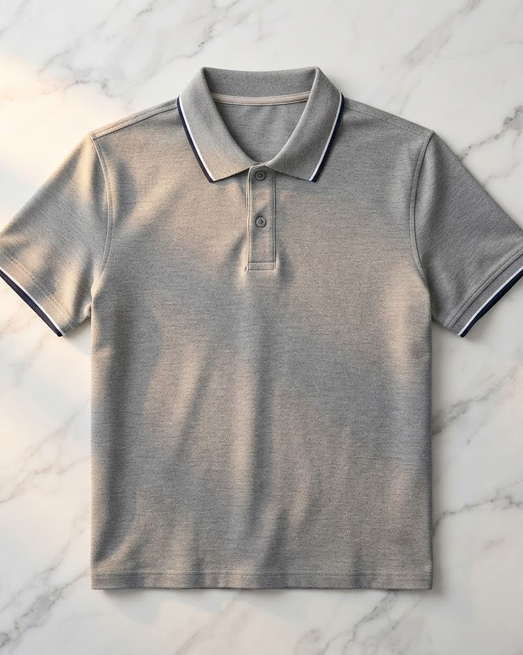 Men's Tipped Collar Cotton-Polyester Polo — Grey (Grey), product photo
