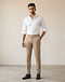 Men's Stretch Denim Tailored Formal Trousers — Beige (Beige), worn or held by model