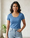 Women's Scoop Neck Fitted Tee — Blue (Blue), worn or held by model