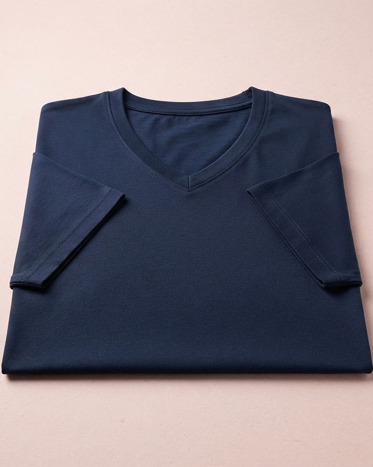 Men's V-Neck Premium Cotton T-Shirt — Navy (Navy), product photo