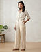 Women's Cotton Silk Pleated Trousers — Cream (Cream), worn or held by model