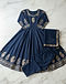 Women's Traditional Anarkali Kurta Set — Navy (Navy), flat-lay view