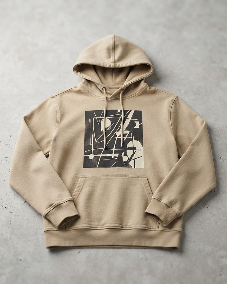 Men's Stretch Denim Graphic Hoodie — Beige (Beige), product photo
