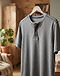 Men's Henley Neck Cotton-Polyester Tee — Grey (Grey), lifestyle setting