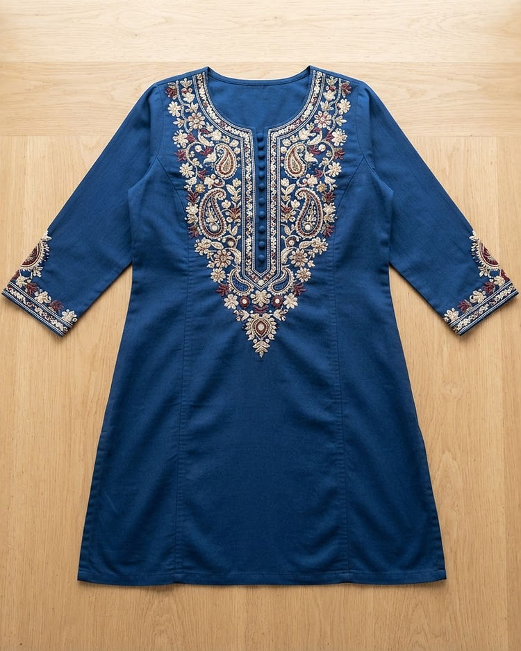 Women's Embroidered Kurti — Blue (Blue), product photo