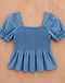 Women's Smocked Bodice Top — Blue (Blue), flat-lay view