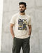 Men's Graphic Print Cotton-Polyester Tee — Cream (Cream), worn or held by model