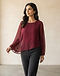 Women's Sheer Overlay Blouse — Maroon (Maroon), worn or held by model