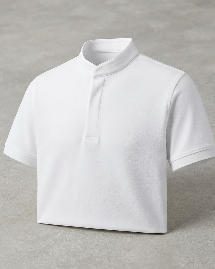 Men's Mandarin Collar Cotton Blend Polo — White (White), product photo