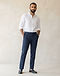 Men's Cotton Twill Linen Blend Trousers — Navy (Navy), worn or held by model