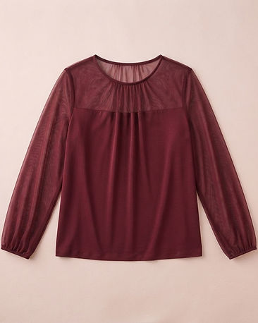 Women's Sheer Overlay Blouse — Maroon (Maroon), product photo