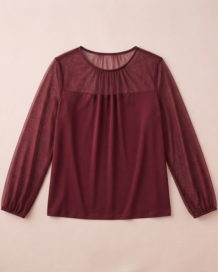 Women's Sheer Overlay Blouse — Maroon (Maroon), product photo