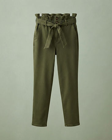 Women's Stretch Denim Paperbag Waist Trousers — Olive (Olive), product photo