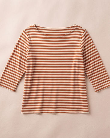 Women's Striped Boat Neck Tee — Rust (Rust), product photo