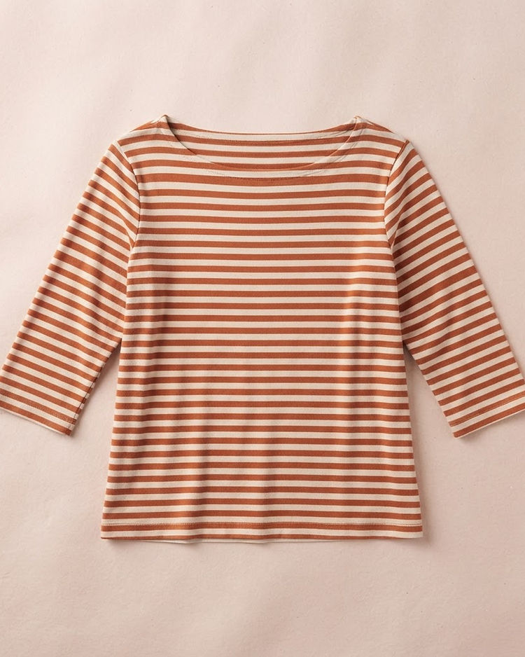 Women's Striped Boat Neck Tee — Rust (Rust), product photo